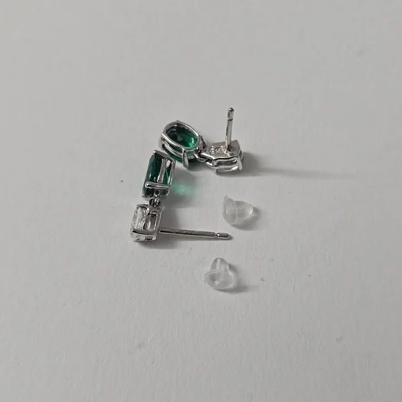 10K Gold Emerald and Sapphire Earrings - Picture 9 of 9